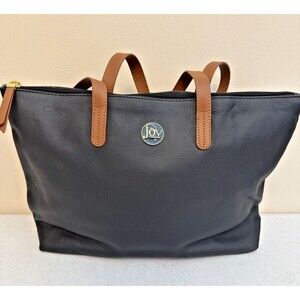Joy Mangano Black Pebbled Leather Tote Bag Purse Zip Interior Pockets